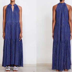 Apiece Apart Nissi Blue Metallic Tiered Maxi Halter Dress Small New With Tags